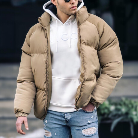 Stand Collar Puffer Jacket // Beige (S)