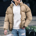 Stand Collar Puffer Jacket // Beige (XL)