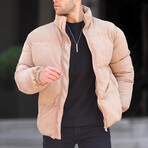 Faux Suede Puffer Jacket // Camel (XL)