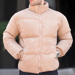 Faux Suede Puffer Jacket // Camel (XL)
