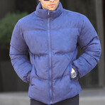 Faux Suede Puffer Jacket // Navy (M)