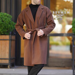 Single-Breasted Wrap Coat // Brown (2XL)