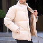 Faux Suede Puffer Jacket // Stone (S)