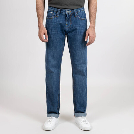 Blue Medium Rinse Wash Slim Straight Selvedge Jeans - Stud // Indigo (28/32)