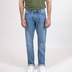 Light Medium Wash Slim Straight Selvedge Jeans - Stud // Indigo (28/32)