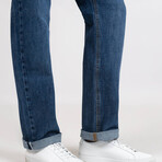 Blue Medium Rinse Wash Slim Straight Selvedge Jeans - Stud // Indigo (28/32)