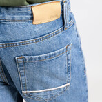 Light Medium Wash Slim Straight Selvedge Jeans - Stud // Indigo (28/32)