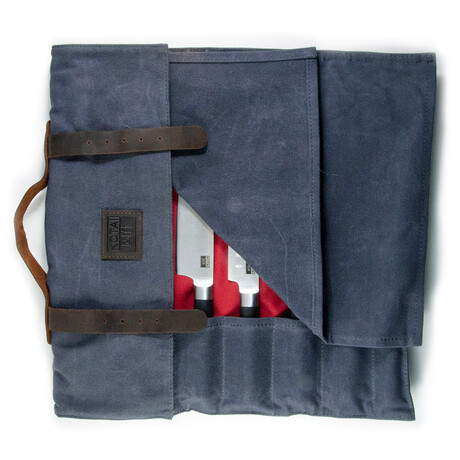 Knife Roll-Up Bag // Top Grain Leather And Waxed Canvas With Inner Zippered Pocket