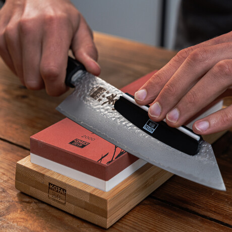 Sharpening Set With Double-Sided 2000/6000 Grit Whetstone, Anti//Slip Bamboo Base, Flattening Stone And 15 Degrees Angle Guide