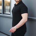 Ribbed Zip Polo Shirt // Black (XL)