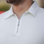 Ribbed Zip Polo Shirt // White (S)