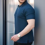 Ribbed Zip Polo Shirt // Navy (XL)