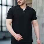 Ribbed Zip Polo Shirt // Black (XL)
