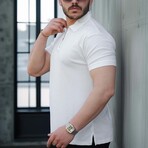 Ribbed Zip Polo Shirt // White (S)