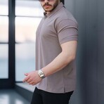 Ribbed Zip Polo Shirt // Brown (XL)