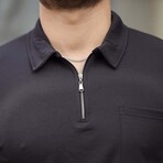 Solid w/ Pocket Zip Polo Shirt // Black (XL)