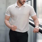 Horizontal Striped Polo Shirt // Beige (XL)