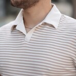 Horizontal Striped Polo Shirt // Beige (XL)