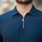 Ribbed Zip Polo Shirt // Navy (XL)