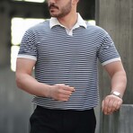 Horizontal Striped Polo Shirt // Navy (L)