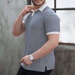 Horizontal Striped Polo Shirt // Navy (L)