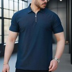 Ribbed Zip Polo Shirt // Navy (XL)