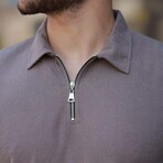 Ribbed Zip Polo Shirt // Brown (XL)