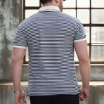 Horizontal Striped Polo Shirt // Navy (L)