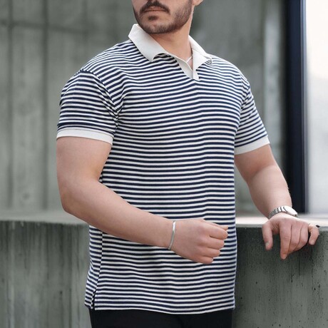 Horizontal Striped Polo Shirt // Navy (S)