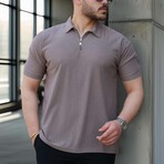 Ribbed Zip Polo Shirt // Brown (XL)