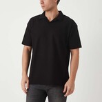 Textured Zip Polo Shirt // Black (XL)