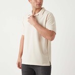 Textured Zip Polo Shirt // Beige (M)