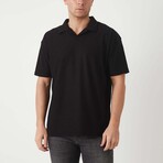 Textured Zip Polo Shirt // Black (XL)