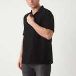 Textured Zip Polo Shirt // Black (XL)