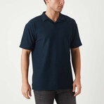 Textured Zip Polo Shirt // Navy (XL)
