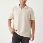 Textured Zip Polo Shirt // Beige (M)