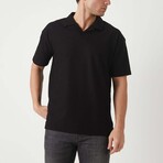 Textured Zip Polo Shirt // Black (XL)
