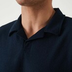 Textured Zip Polo Shirt // Navy (XL)
