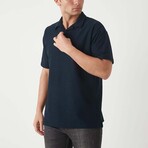 Textured Zip Polo Shirt // Navy (XL)