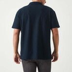 Textured Zip Polo Shirt // Navy (XL)