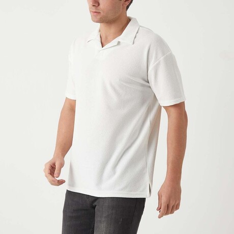 Textured Zip Polo Shirt // White (S)