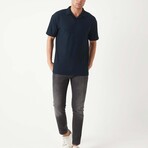 Textured Zip Polo Shirt // Navy (XL)