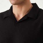 Textured Zip Polo Shirt // Black (XL)