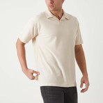 Textured Zip Polo Shirt // Beige (M)