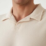 Textured Zip Polo Shirt // Beige (M)