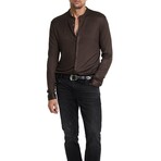 Otavio Regular Fit Ls Stand Collar Shirt With Pais // Espresso (S)