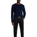 Mercer Ls Crew With Wave Texture // Ink Blue (XS)