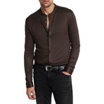 Otavio Regular Fit Ls Stand Collar Shirt With Pais // Espresso (S)