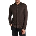 Otavio Regular Fit Ls Stand Collar Shirt With Pais // Espresso (S)