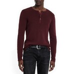 Memphis Waffle Henley In Fadeaway Wash // Dark Plum (S)